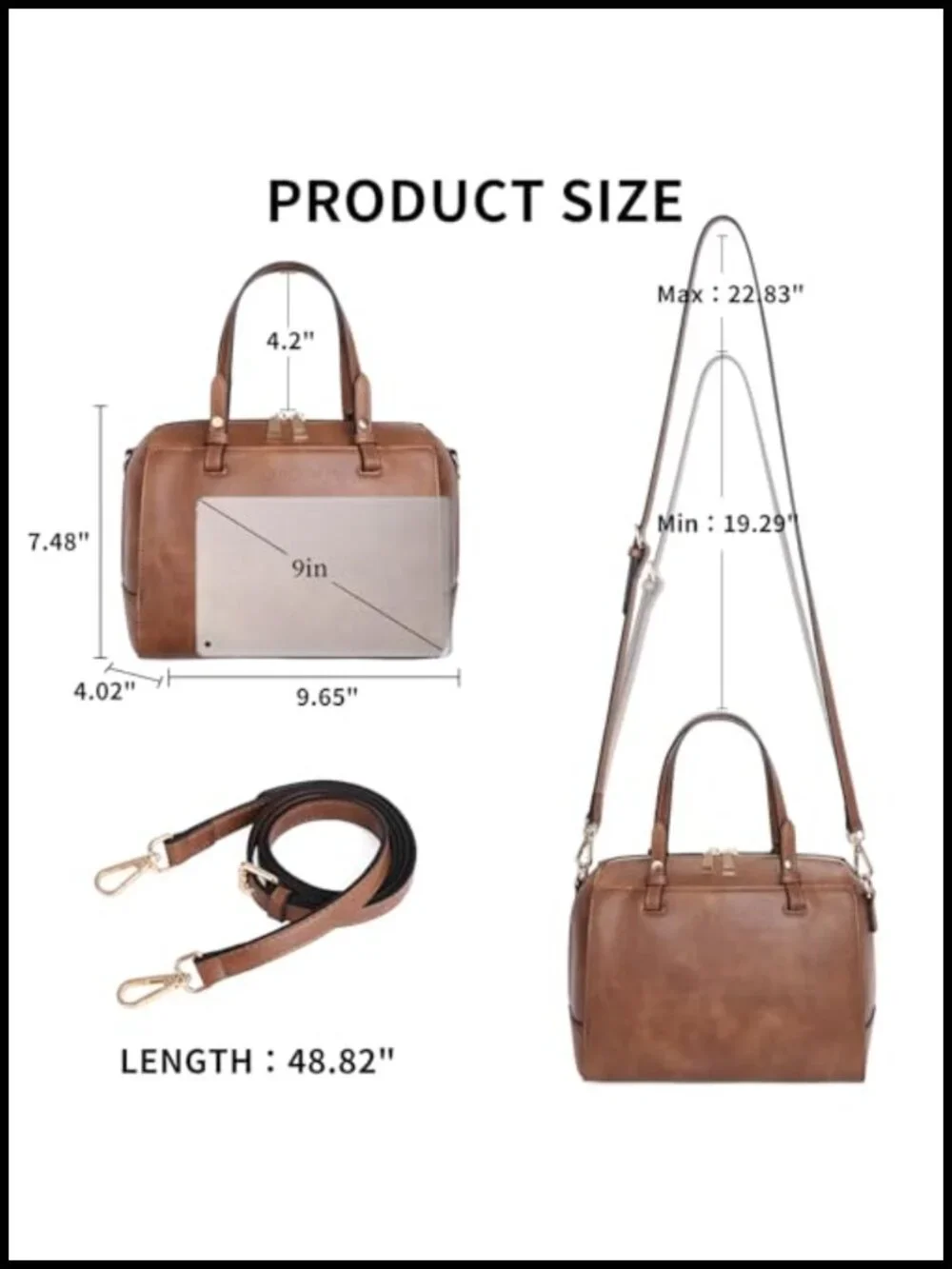 Vegan Leather Satchel Bag Women Top Handle Shoulder Purse